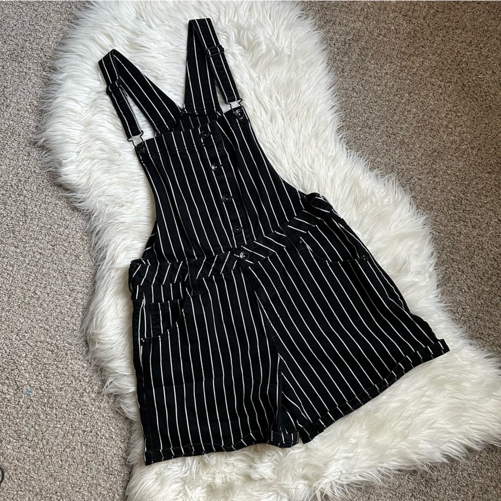 Black Pinstripe Button-Front Romper